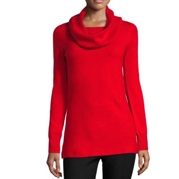 French Connection Cowl Sweater Size Large Red Long Sleeve Tunic Turtleneck - Picture 2 of 13